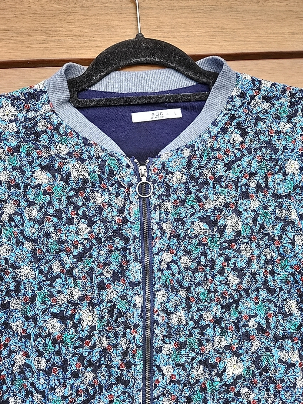 Edc Floral Blue Zip-Front Pea Coat - Picture 4 of 11